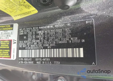 2011 Toyota Venza Base V6 from USA, damaged, VIN 4T3ZK3BB4BU042378